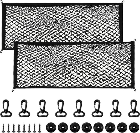 2 PCS Car Rear Cargo Net, Adjustable Elastic Trunk Storage Net with Mounting Screws & Hooks, Envelope Style Mesh Organizer Cargo Netting for SUV Pickup Truck, Car Accessories (Large)