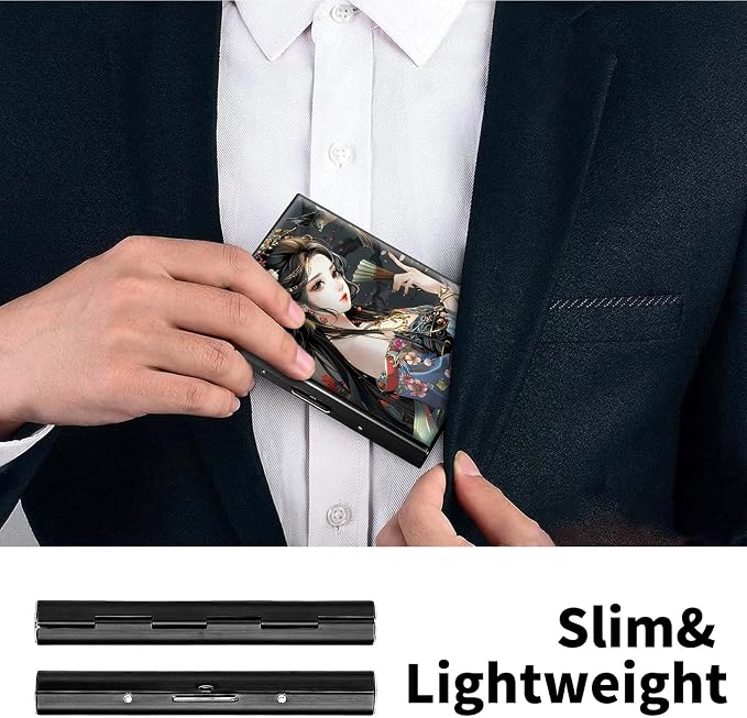 Metal Wallet, Credit Card Holder for Women Men Girls, RFID Blocking Aluminum Wallet Slim Hard Case, Mini Travel Wallet, ID Card Holder Business Card Case,Beautiful Girl