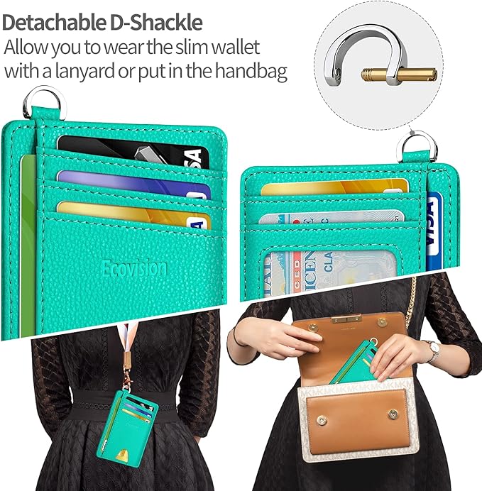 EcoVision Slim Minimalist Front Pocket Wallet, RFID Blocking Credit Card Holder Wallet with Detachable D-Shackle for Men Women