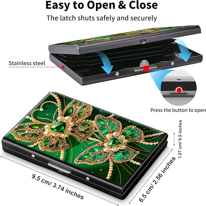 Metal Wallet,Credit Card Holder for Women Men,RFID Blocking Card Holder Mini Slim Aluminum Wallet ID Case Hard Case Business Card Holder Case,Green Butterfly Cute