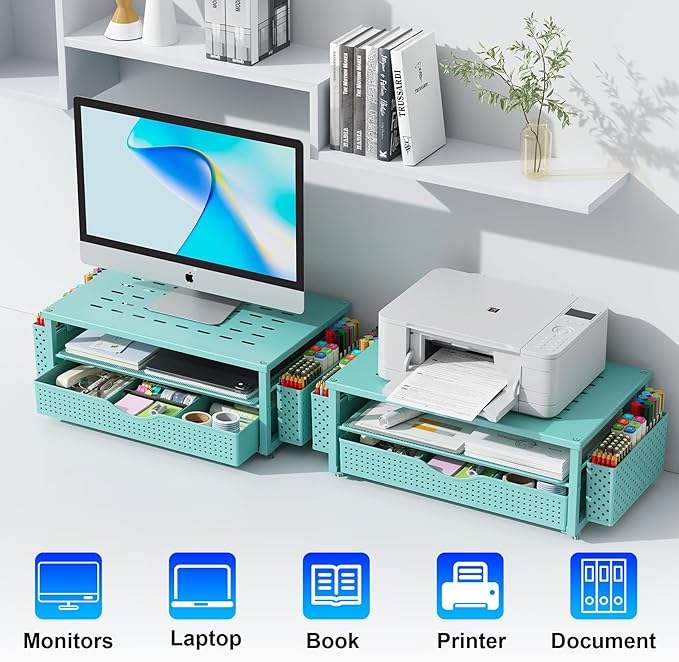 gianotter 4-Tier Paper Letter Tray + Monitor Stand with Storage (Blue)