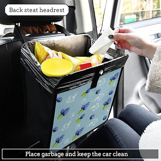 Blueberry Car Trash Can Cute Fruit Foldable Hanging Car Trash Bag Bin Auto Garbage Can Leak-Proof Car Organizer(Large)