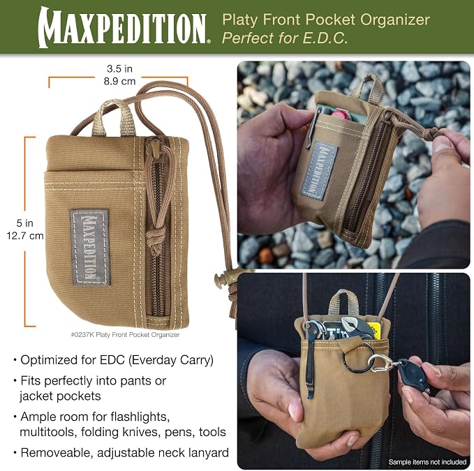MAXPEDITION Platy Pocket Organizer, Durable EDC Tool Pouch for Men, Neck Wallet with Paracord Lanyard, Holds Flashlight, Multitool, Pen, Notebook