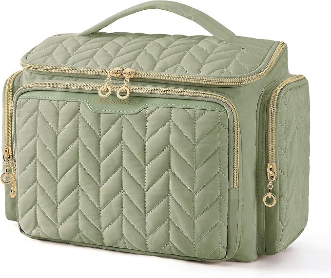 BAGSMART Travel Toiletry Bag, Large Wide-open Travel Bag for Toiletries, Makeup Cosmetic Travel Bag with Handle-Green