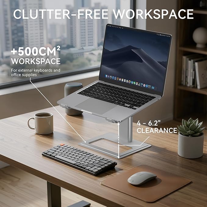 SOUNDANCE Adjustable Laptop Stand for Desk, Computer Stand, Ergonomic Laptop Riser Holder Compatible with 10 to 17.3 Inches Notebook PC Computer, Aluminum Silver