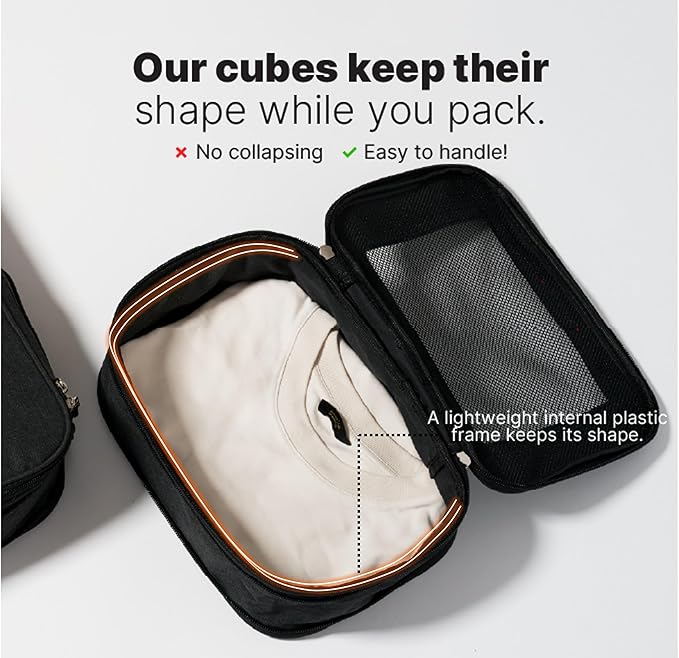 LeanTravel Premium Compression Packing Cubes for Travel - Suitcase Organizer Bags with Double Zipper & Breathable Mesh Panel - Space Saving Carry On Luggage Essentials (3-Pack, Black)