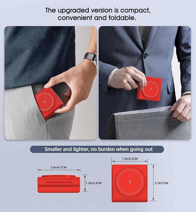 3 in 1 Wireless Charging Station for Apple Multple Devices - Foldable Magnetic Wireless Charger Dock -Travel 18W Charging Pad for iPhone 16 15 14 13 12 Pro/Pro Max/Plus/Watch & Airpods All Series Red