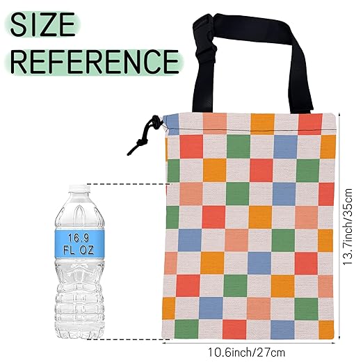 70s Checkered Car Garbage Bag,Retro Grid Waterproof Small Car Trash Bag Hanging Back of Seat,Drawstring Hanging Car Trash Bag with Adjustable Buckle for Car Accessories