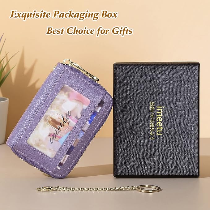 imeetu Rfid Credit Card Holder,Genuine Leather Businese Card Case,Rfid Blocking Wallet for Women & Men