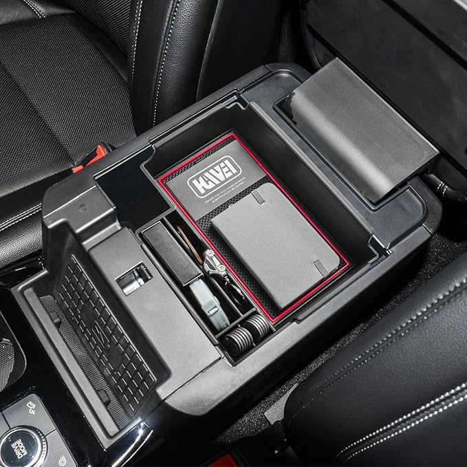 HGWEI Center Console Organizer Compatible with Ford Explorer 2020 2021 2022 2023 2024 2025 2026 Interior Accessories, Coin Holder Armrest Secondary Storage Box Container Insert Divider Tray, Red