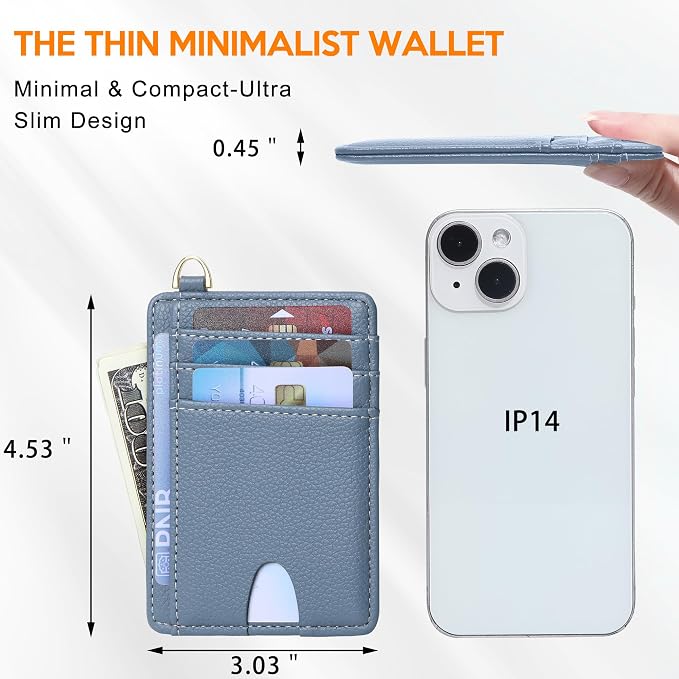 Badiya Credit Card Holder Slim Minimalist Wallet, Front Pocket Purse RFID Blocking Wallet Compact Card Case with ID Window for Women & Men