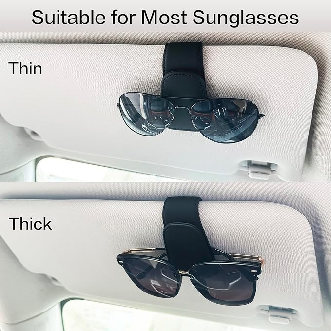 2 Packs Sunglass Holder for Car Sun Visor, Magnetic Eyeglass Hanger Clip for Car Visor, Leather Car Glasses Mount, Car Interior Visor Accessories (Black-2Pcs)