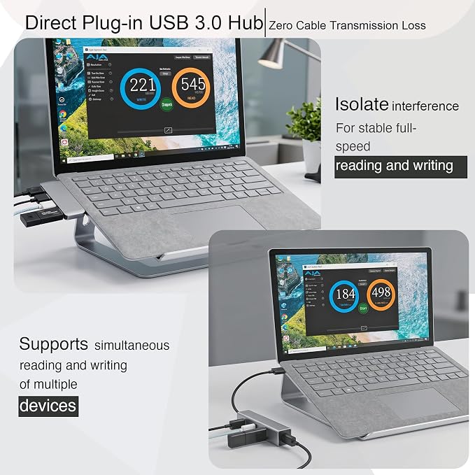 Portable 4-Port USB 3.0 Hub with Direct Plug-in USB Male Connector Design | Space-Saving USB Hub Compatible with Laptops and Desktops, Works with Windows, macOS, Linux and Chrome OS