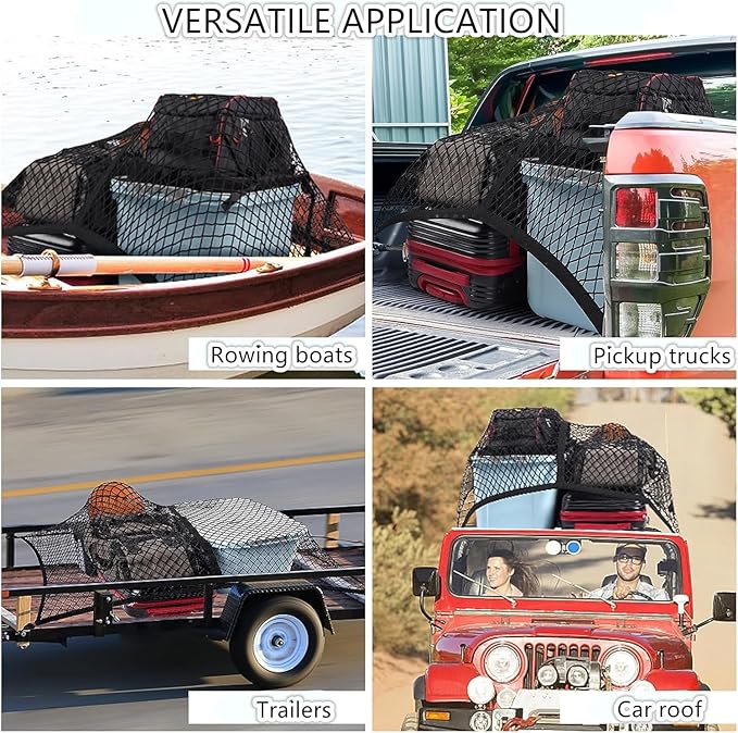 Cargo Net Suitable for Daily Light Loads of SUV Trucks,Mesh Organizer 4'x4' Stretches to 7'x7',Highly Elastic Truck Bed Net for Pickup Truck Bed