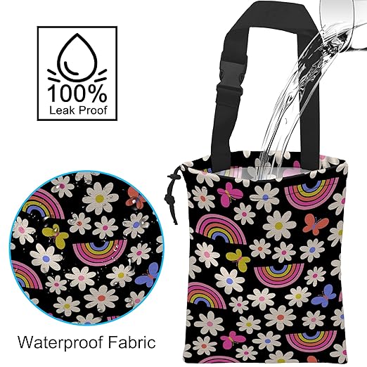 Car Trash Bag Daisy Rainbow Butterfly Car Garbage Bag Hanging Car Trash Can for Back Seat with Drawstring, Waterproof Garbage Bags for Car Accessories Vehicle Travelling Camping Outdoor