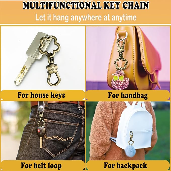 Metal Keychains for Women Men, 2PCS Cute Flower Shape Quick Release Key Chain Bag Charms Car Keychain Holder Clip