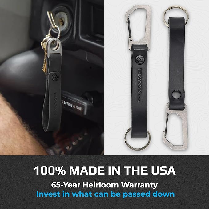 Trayvax Keyton Leather Keychain, Quick Release Carabiner Clip Key Chain for Men and Women, Stainless Steel