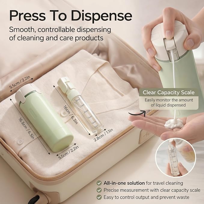 4 in 1 Travel Dispenser Bottle Set, Leak-Proof, Lightweight, Refillable Squeeze Bottles for Travel Toiletries (Green)