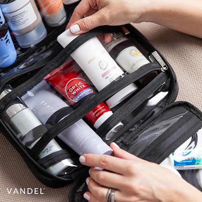 VANDEL Waterproof Hanging Toiletry Bag [TSA-Approved] Hanging Makeup Organizer Bag, Cosmetic Travel Bags for Women, Makeup Case Toiletries Organizer Hygiene Bathroom Shower Caddy - Black