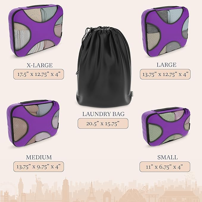 Shacke Packing Cubes for Travel 5 Set - Premium Luggage Organizer Bags - Versatile Travel Organizer for Women and Men - Optimized Packing Bags - Travel Essentials (Orchid Purple)