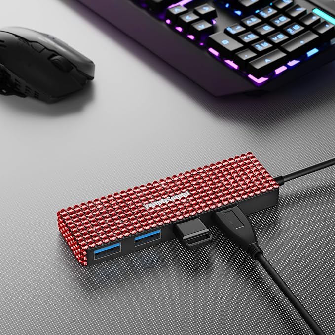 USB Splitter for Laptop, Laptop USB Port Expander, USB Hub Adapter for PC,MacBook Pro,Mac Air,Surface, Flash Drive, SSD,Gaming, Red