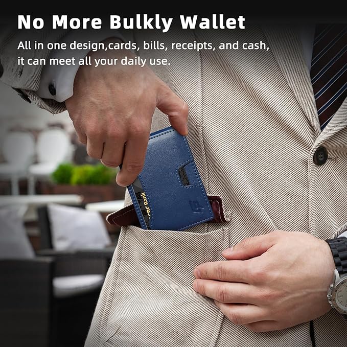 Slim Minimalist Wallet for Men- Money Clip Wallet | Bifold Men Wallets | RFID Blocking Wallet | Genuine Leather Wallets for Men | 12 Card Holder Mens Wallet | Mens Front Pocket wallet