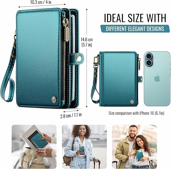 Passport Holder Wallet Bag with AirTag Holder, 11 Card Slots and Passport Solt Cash Solt Photo Solt Zipper Pocket, RFID Blocking Wristlet Strap.Green