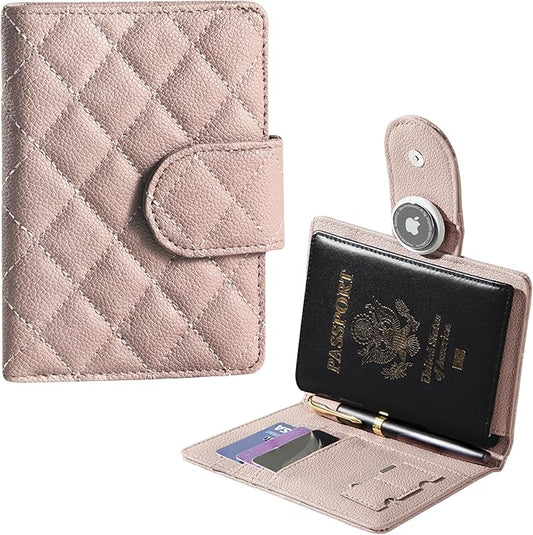 Passport Holder for Travel RFID Passport Holder with Airtag Compact Leather Passport Cover Case with Card Holders SIM Slots Passport Wallet for Women Men Airport Essentials Gift
