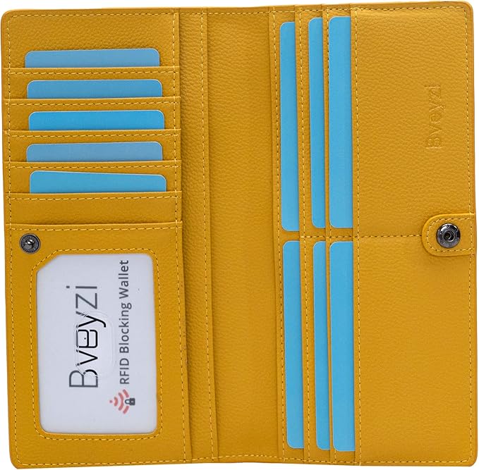 Bveyzi Ultra Slim Thin Leather RFID Blocking Credit Card Holder Bifold Clutch Wallets for Women