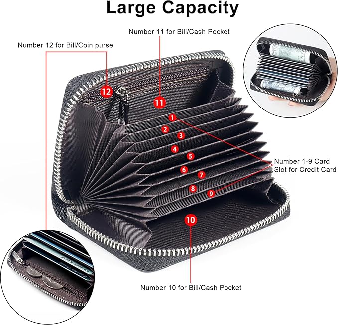 EcoVision Credit Card Holder RFID Card Case Wallet, Small Accordion Zipper Card Case Holder, Card Organizer Case for Women Men