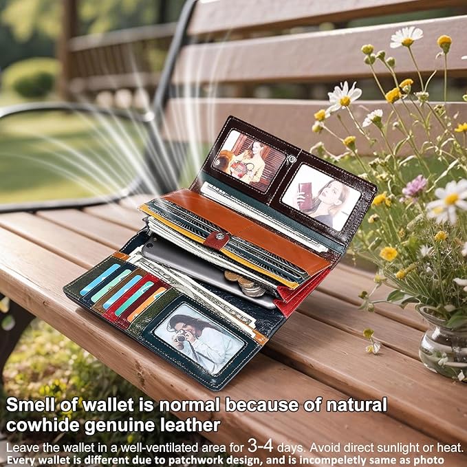 MASIWEI Genuine Leather Patchwork Wallet for Women Multicolor Trifold Wallets Ladies Card Holder Money Organizer with Coin Purse