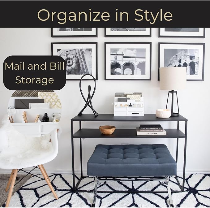 BLU MONACO | White Desktop Organizer with Drawer Storage | Tabletop Organizer with Drawers for Paper Bills Mail | Wooden Mail Organizer for Countertop Workspace