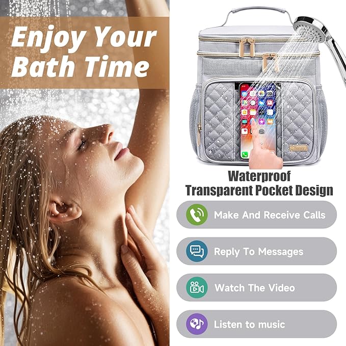 Tealari Large Toiletry Bag for Women Men,Bathroom Bag,Water Resistant Shower Bag,Makeup Bag,Portable Shower Caddy for College Dorm,Hanging Travel Toiletry Bag with Transparent Waterproof Phone Pocket