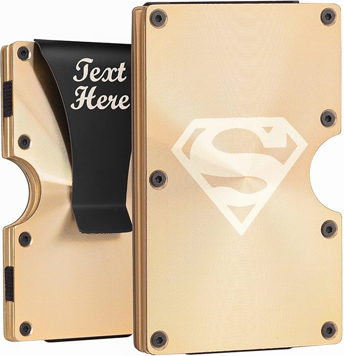awofer Mens Engraved Wallet Personalized Gifts for Husband Dad Son Grandson Custom Birthday Fathers Day Christmas Gift for Groomsmen Bestman Aluminum Golden Wallets with Money Clip Card Holder