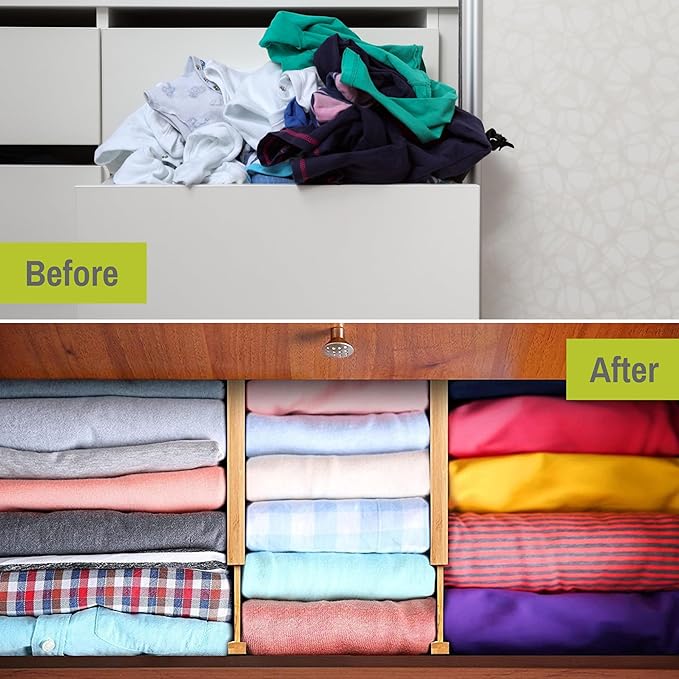Homemaid Living Bamboo Drawer Dividers Adjustable & Expandable, Kitchen Drawer Organizer, Ideal for Silverware, Dresser Drawers Organizer or Bedroom & Bathroom Drawers Organizers (8pk)