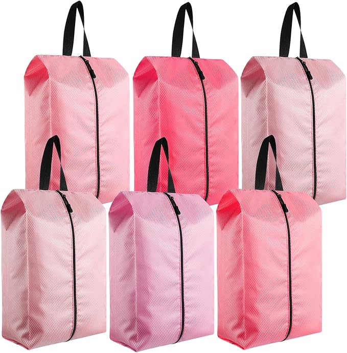 6 Pcs Travel Shoe Bags with Zipper Nylon Portable Waterproof Suitcase Shoe Organizer Packing for Golf(L,Pink)