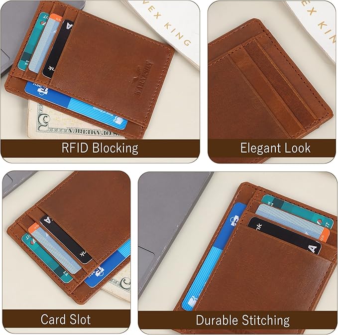 Ultra Slim Leather Wallet Just 0.12 Thick, 6 Card Slots, RFID Blocking, Soft, Durable, Minimalist Genuine Leather, Credit Card Holder for Men & Women Great Gift