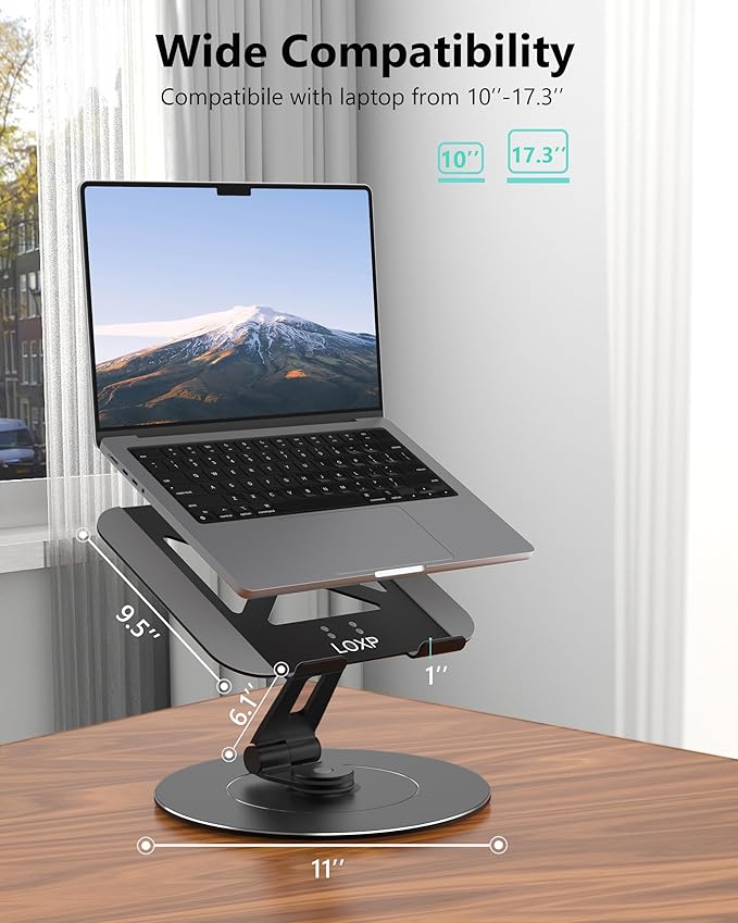 LOXP Ultra-Stable Laptop Stand for Desk with Larger Base, Desktop Organizer, Military-Grade Aluminum Anti-Loosening Structure - Height Adjustable Lectern Stand Suitable for 10-17.3 inch