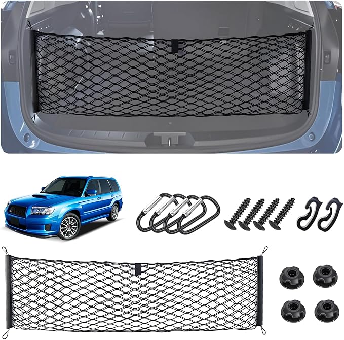 Envelope Style Cargo Net for 2019-2024 Subaru Forester Accessories, Rear Trunk SUV Mesh Cargo Net, Upgraded 5mm Bungee & Double-Layer Nylon Storage Tailgate Netting Grocery&Tools Holder Organizer