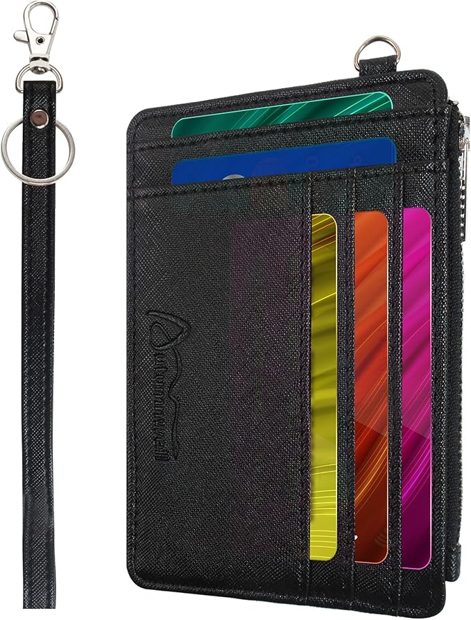 Small Wallets Woman Leather Credit Card Holder Slim Minimalist Front Pocket RFID Blocking Wallet for Women with Zipper Coin Purse（Black）