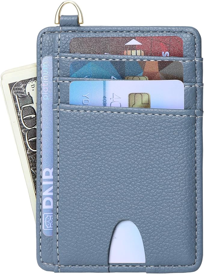 Badiya Credit Card Holder Slim Minimalist Wallet, Front Pocket Purse RFID Blocking Wallet Compact Card Case with ID Window for Women & Men