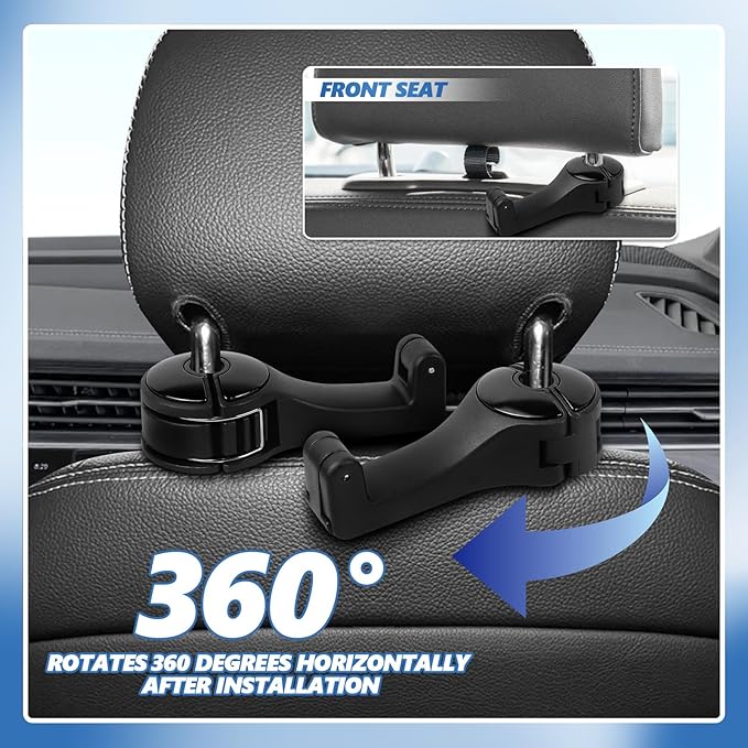 2PCS Car Headrest Hidden Hook, 2 in 1 Car Seat Hook with Phone Holder, Auto Back Seat Hanging Hook for Handbag Clothes Grocery, Universal Vehicle Purse Hooks Holder Organizer (Black)