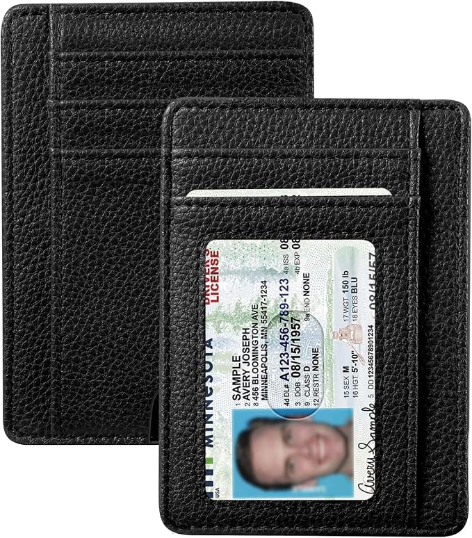 FINTIE Slim Minimalist Front Pocket Wallet, RFID Blocking Credit Card Holder Card Cases with ID Window for Men Women (Black)