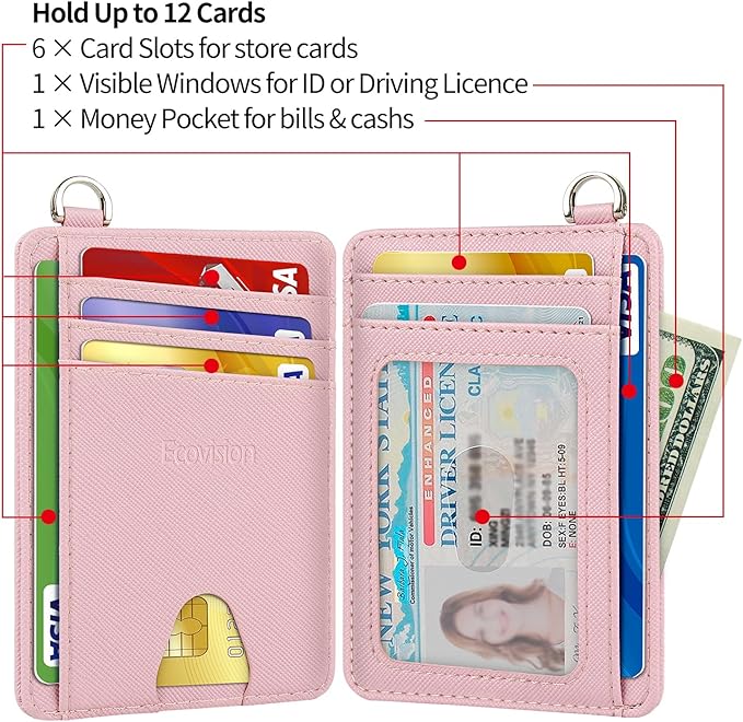 EcoVision Slim Minimalist Front Pocket Wallet, RFID Blocking Credit Card Holder Wallet with Detachable D-Shackle for Men Women