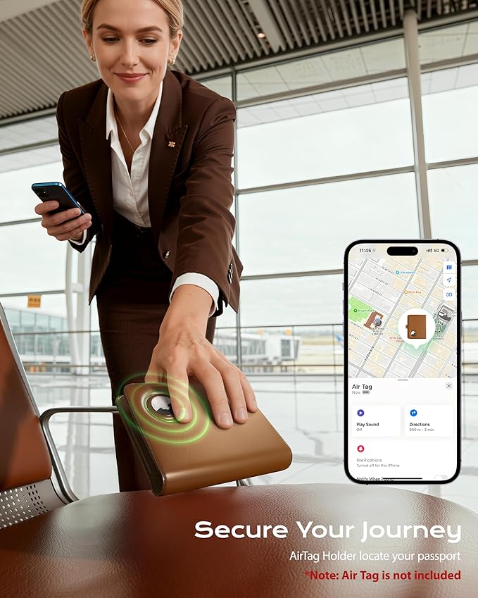 Stouchi AirTag Passport Holder with Detachable Magnetic Card Case, Passport Holder for Travel, RFID-blocking, 1-Second Pull Strap & One-Hand Access, Premium Vegan Leather Travel Document Organizer