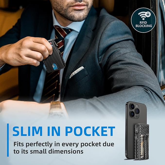 miyozi Men Wallet,with Money Clip Coins Pocket ID Window,Slim Front Pocket RFID Blocking Pop-up Card Holder 3.9"x 2.7", Gift Boxed