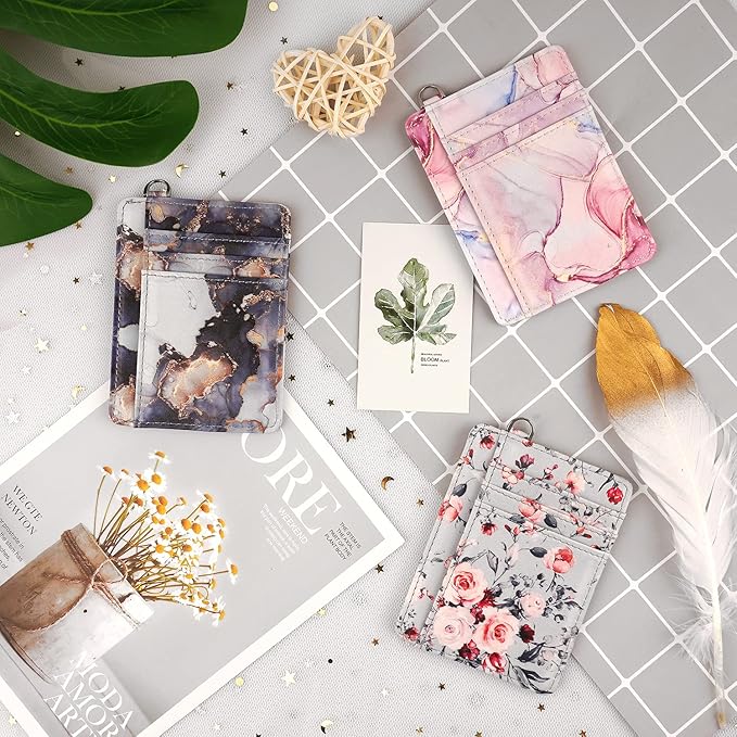 Coco Rossi Slim Front Pocket Wallet RFID ID Card Holder Cute Small Wallet with Keychian for Women,Grey Flowers