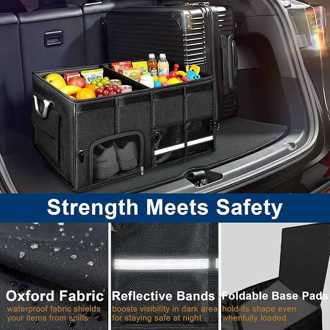 Car trunk organizer, Collapsible Multi-Compartments Car trunk Organizer with Shoes Storage Space, Reflective Strip, Perfect for Car & SUV (23.6 * 13.8 * 11.8 INCH)