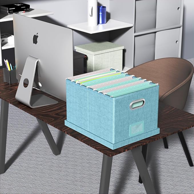 Oterri 2 Pack File Storage Organizer Box,Filing Box,Portable File Box with Lid,Fit for Letter/Legal File Folder Storage,Light-blue-Box only