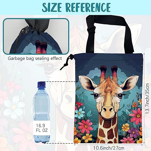 Car Garbage Bag Giraffe and Colorful Flowers Drawstring Car Trash Bag Hanging for Back Seat with Adjustable Buckle Canvas Vehicle Trash Can Easy-to-Install